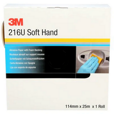 3M P240 114 X 25m Soft Hand Foam Backed Paper Abrasive Roll 216U