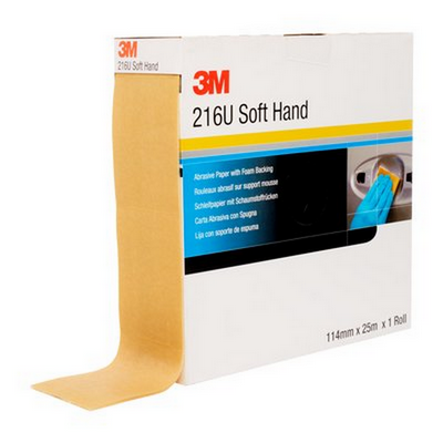 3M P400 114 X 25m Soft Hand Foam Backed Paper Abrasive Roll 216U