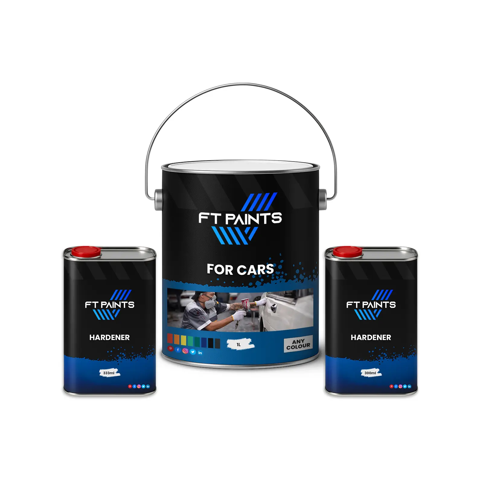 [FT-ACRY-902-32.67L-HE9003-G-C] FT Paints ACRY High-Gloss 2K Paint with Hardener For Cars (E9003 - Slow Drying (Hot Climates, 25°C+), 32.67L Kit (P20L-H6.67L-T6L))