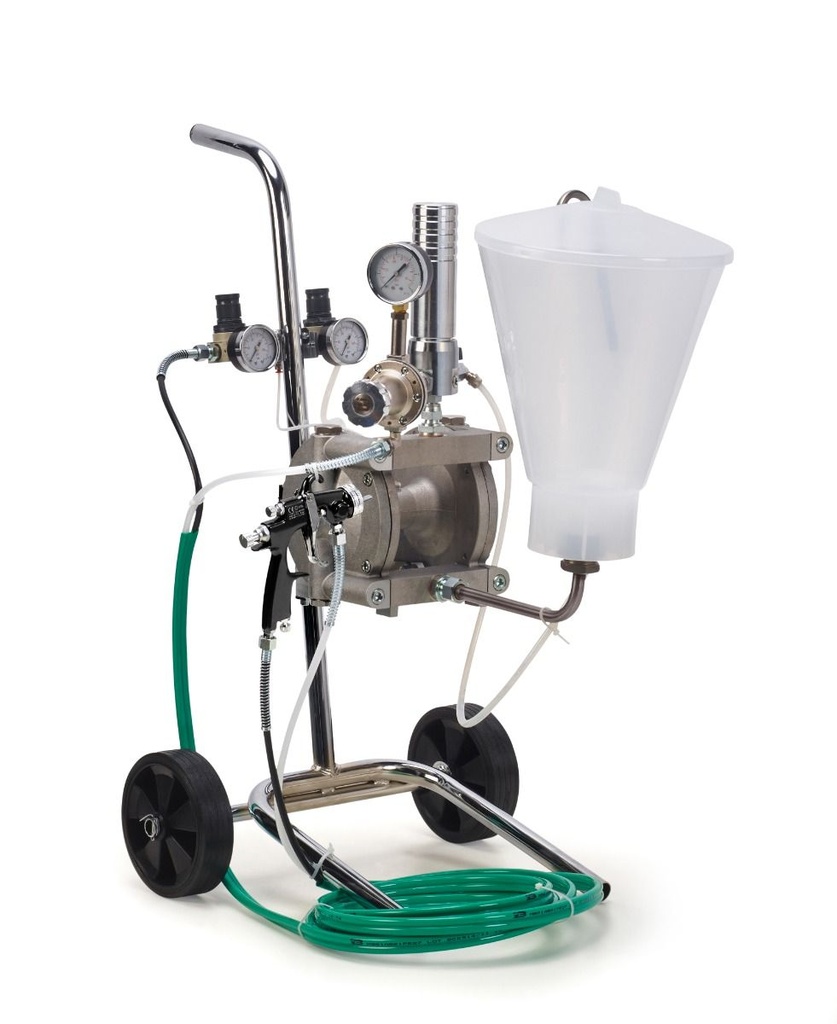 Fast Mover Double diaphragm pump with gravity paint hopper. Supp