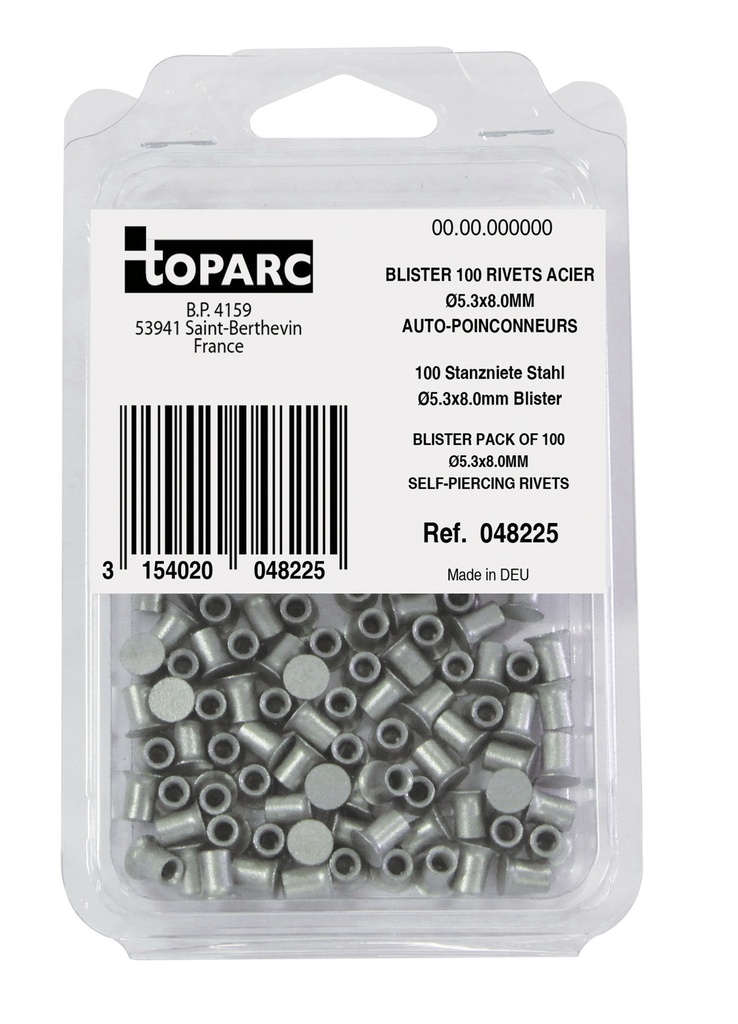 GYS 100 SELF PIERCING STEEL RIVETS STEEL Ø5.3x8.0MM - BLISTER PA