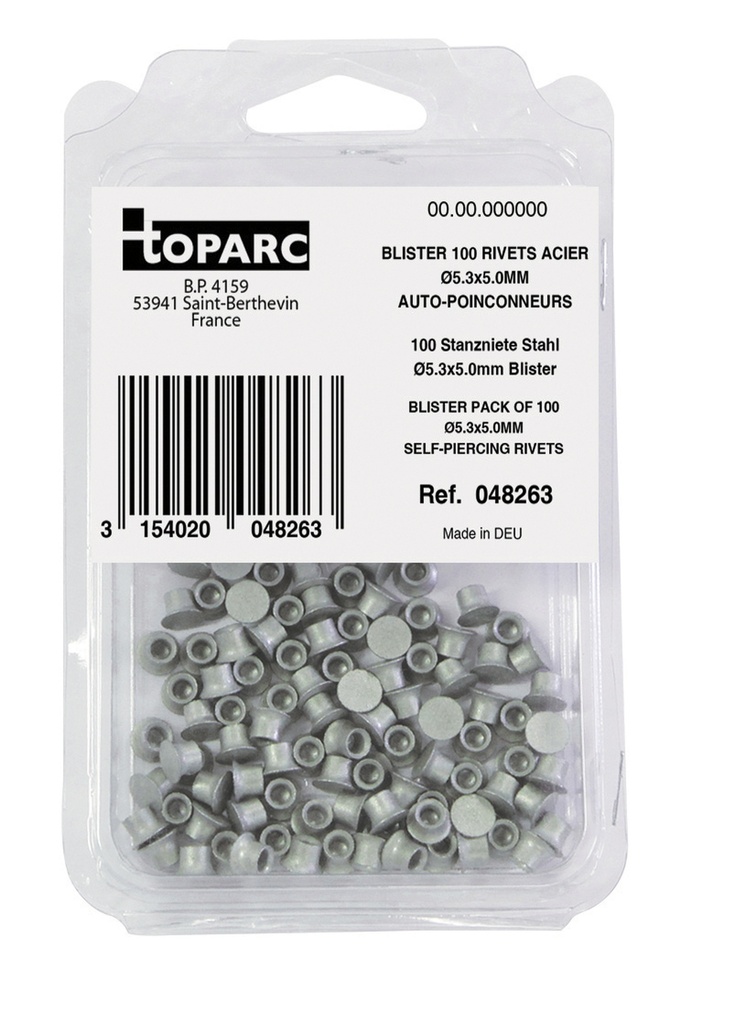 GYS 100 SELF PIERCING STEEL RIVETS STEEL Ø5.3x5.0MM - BLISTER PA