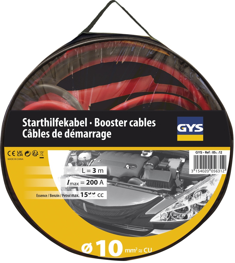 GYS JUMP LEADS PRO 200A (1.5L) - INSULATED CLAMPS - Ø10mm² - 2 x