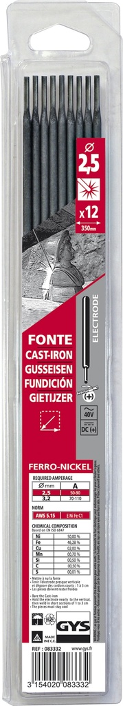 GYS 12 CAST IRON ELECTRODES - Ø2.5 (BLISTER)