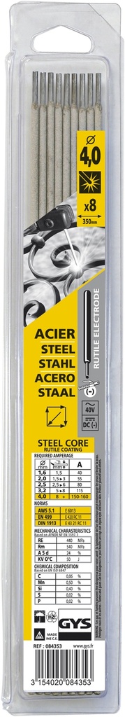 GYS 8 RUTILE ELECTRODES - STEEL - Ø4.0 (BLISTER)