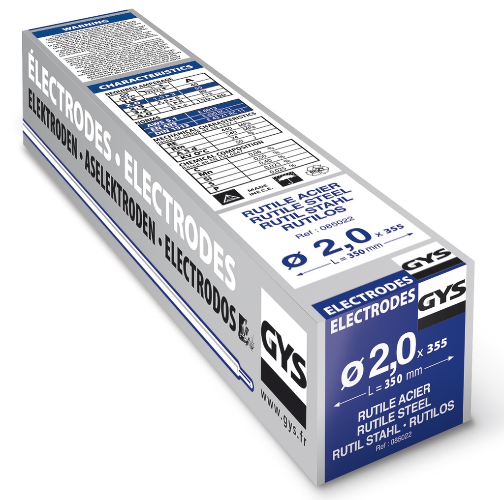 GYS 355 RUTILE ELECTRODES - STEEL- TYPE GY38 - Ø2.0