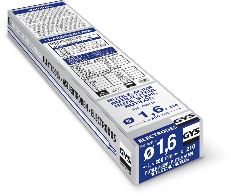 GYS 210 RUTILE ELECTRODES - STEEL- TYPE GY38 - Ø1.6