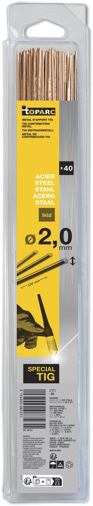 GYS TIG FILLER RODS (x40) - STEEL Ø2.0 - 0.33KG - 330mm (BLISTER