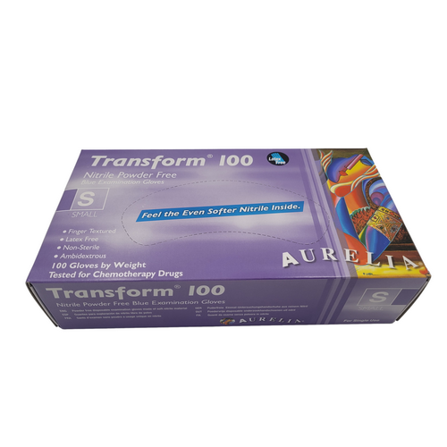 Aurelia Transform blue 100 Nitrile Gloves Powder Free Small (Pkt