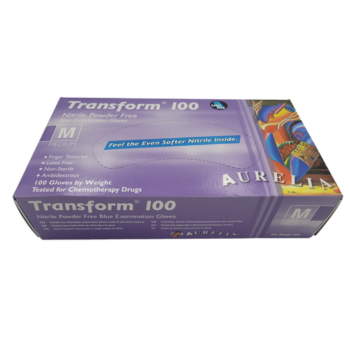 Aurelia Transform blue 100 Nitrile Gloves Powder Free Medium (Pk