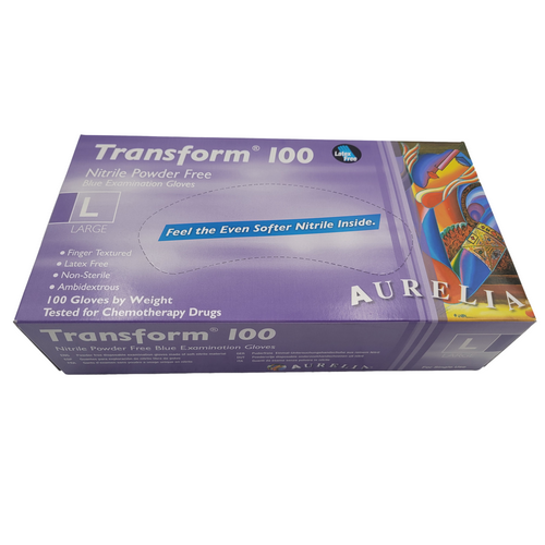 Aurelia Transform blue 100 Nitrile Gloves Powder Free Large (Pkt