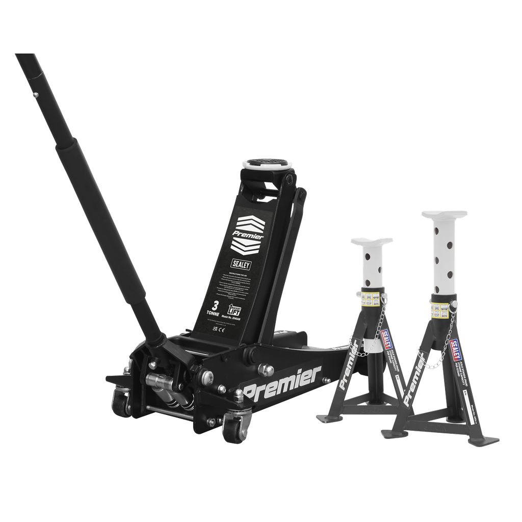 Sealey Premier Trolley Jack 3 Tonne & Axle Stands (Pair) 3 Tonne