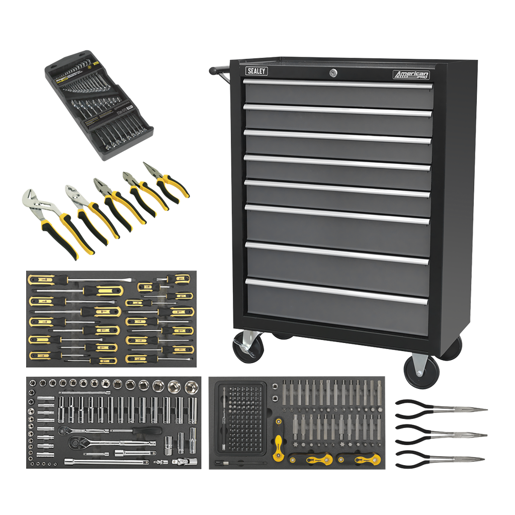 Sealey Rollcab 8 Drawer with 145pc Tool Kit - Black/Grey