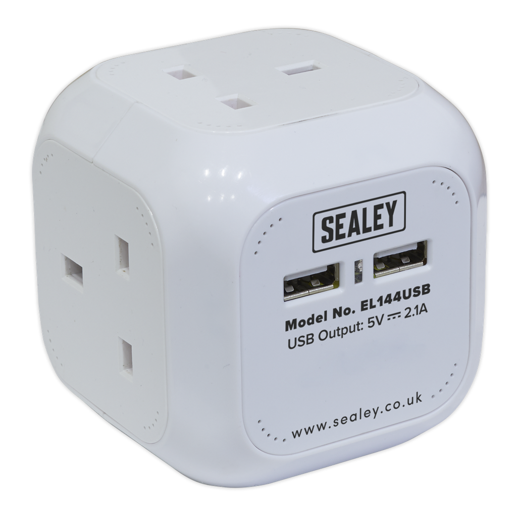 Sealey 1.4m Extension Cable Cube 4 x 230V & 2 x USB Sockets - Wh