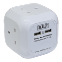 Sealey 1.4m Extension Cable Cube 4 x 230V & 2 x USB Sockets - Wh