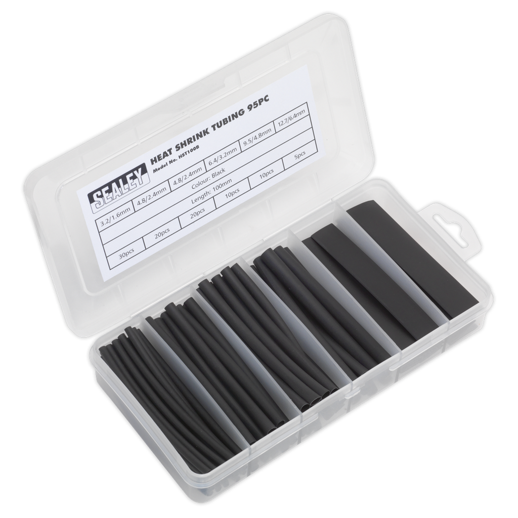 Sealey Heat Shrink Tubing Assortment 100mm 95pc - Black
