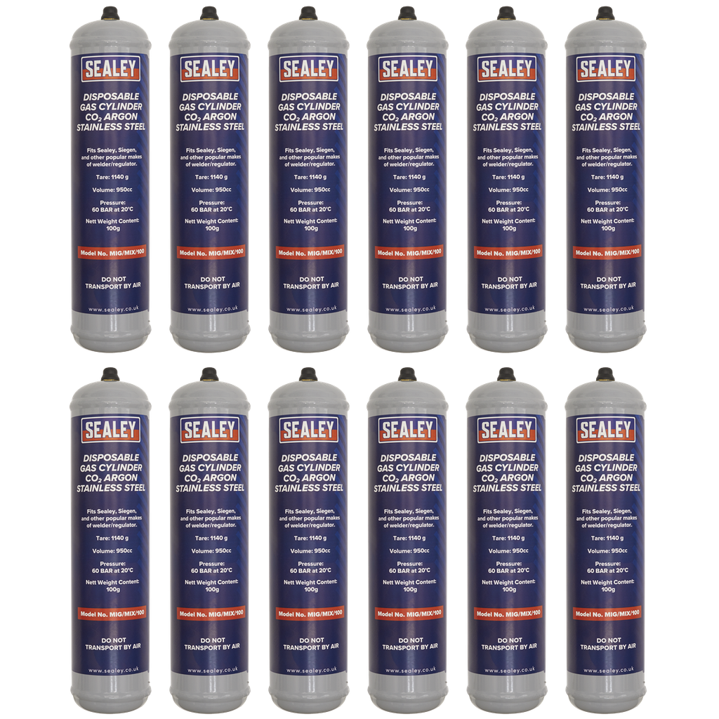 Sealey Disposable Carbon Dioxide/Argon Gas Cylinder 100g - Box o
