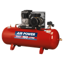 Sealey 150L Belt Drive Air Compressor with Cast Cylinders 3hp