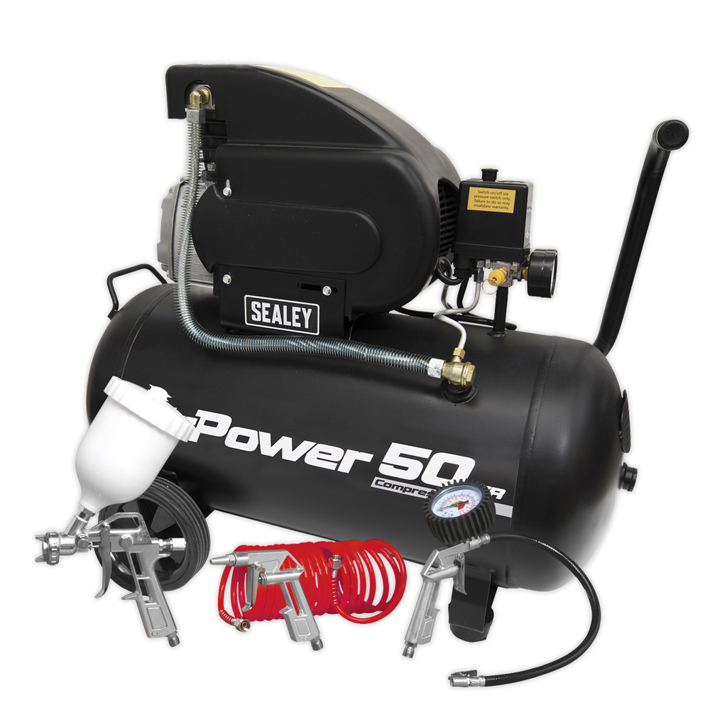 Sealey 50L Direct Drive Air Compressor 2hp with 4pc Air Accessor