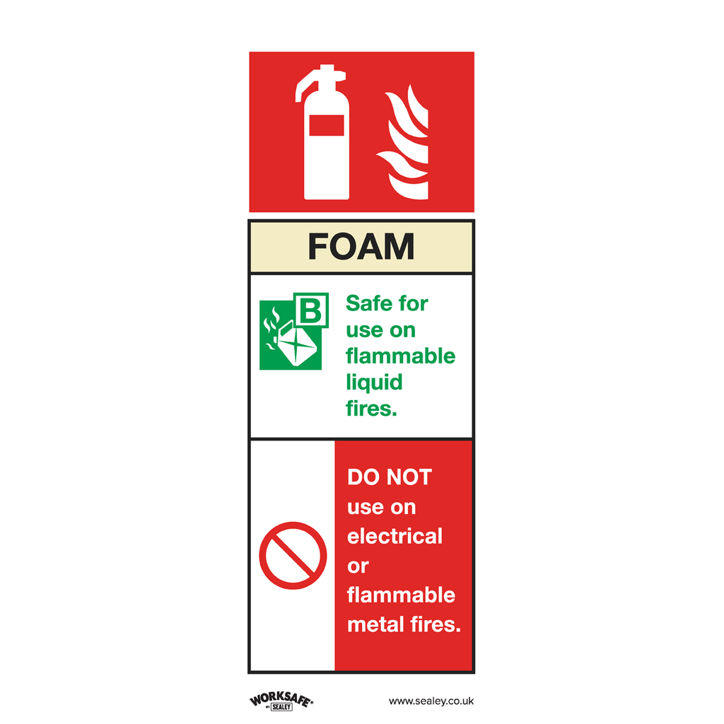 Sealey Worksafe® Foam Fire Extinguisher Safety Sign - Rigid Plas