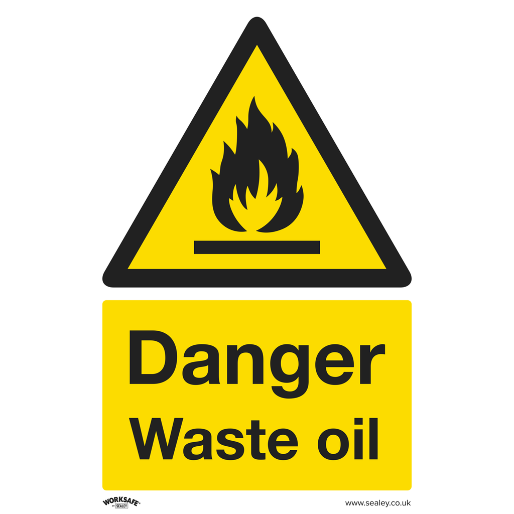 Sealey Worksafe® Danger Waste Oil Safety Sign - Self-Adhesive Vi