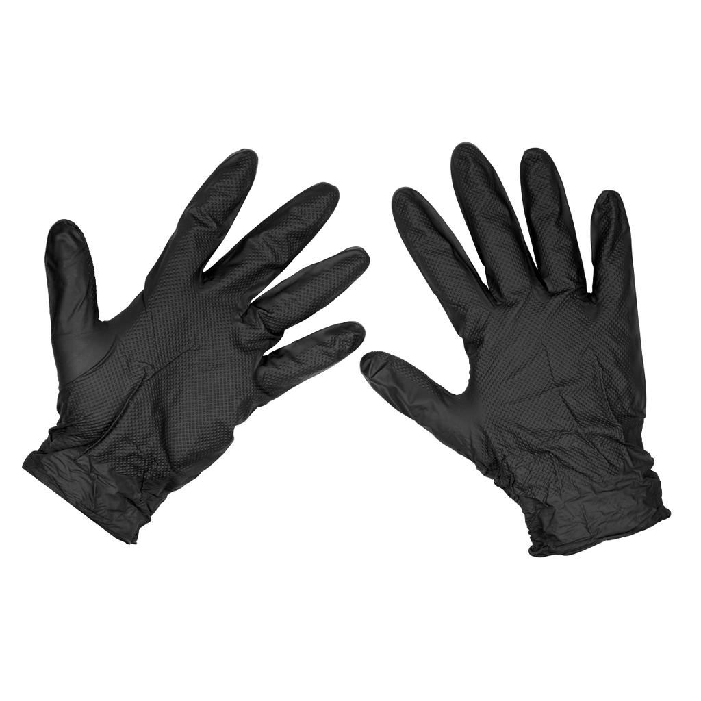 Sealey Diamond Grip Extra-Thick Nitrile Powder-Free Gloves, Blac
