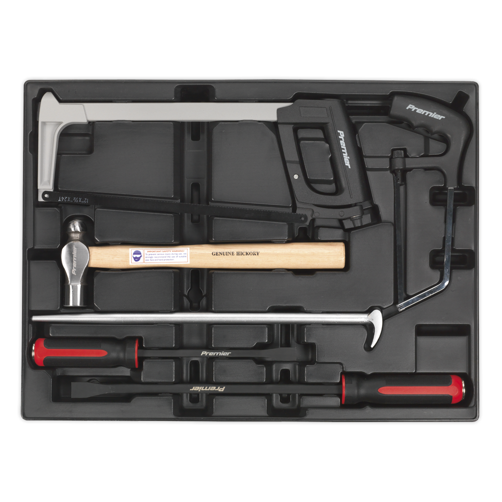 Sealey Premier Pry Bar, Hammer & Hacksaw Set with Tool Tray 6pc