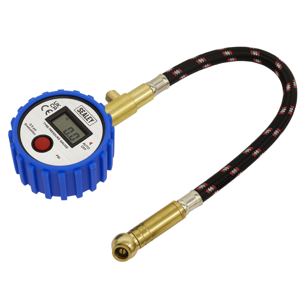 Sealey Tyre Pressure Gauge Digital with Leader Hose & Quick Rele