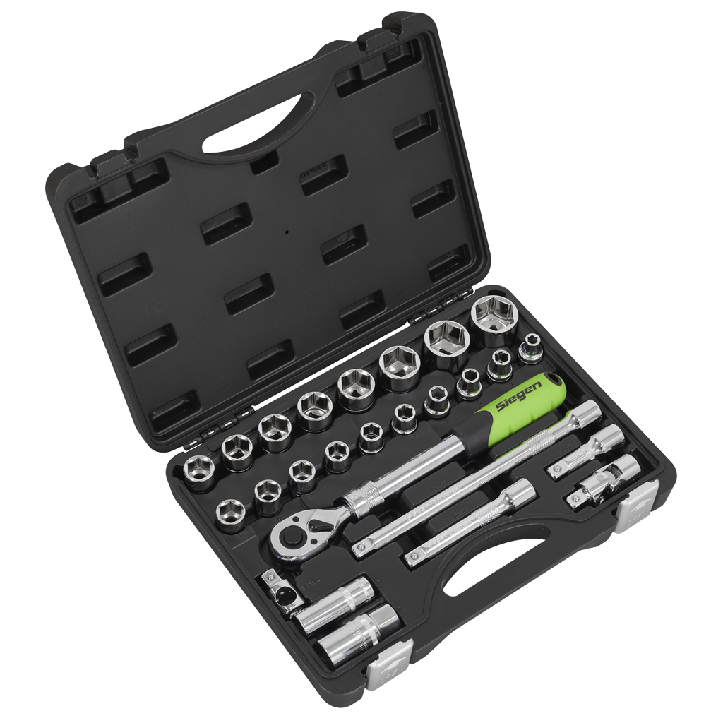 Sealey Siegen Extendable Ratchet Socket Set 1/2"Sq Drive 26pc