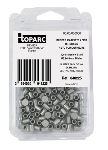 [048225] GYS 100 SELF PIERCING STEEL RIVETS STEEL Ø5.3x8.0MM - BLISTER PA