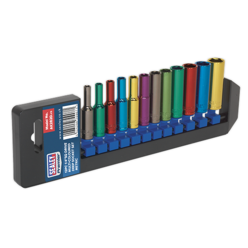 [AK282D] Sealey Premier Deep Multi-Coloured Socket Set 1/4"Sq Drive 12pc