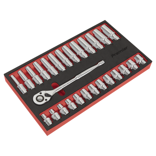 [AK66723] Sealey Premier Ratchet Wrench & Socket Set 1/2"Sq Drive 27pc
