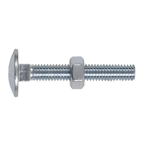 [CBN640] Sealey Zinc Plated Coach Bolt & Nut M6 x 40mm, DIN 603 - Pack of