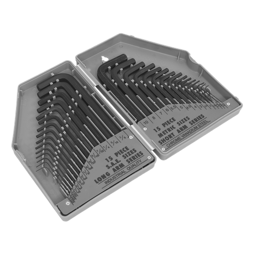 [S0484] Sealey Siegen Metric/Imperial Long/Short-Arm Hex Key Set 30pc
