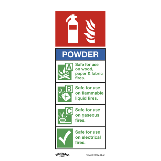 [SS52V1] Sealey Worksafe® Powder Fire Extinguisher Safety Sign - Self-Adh