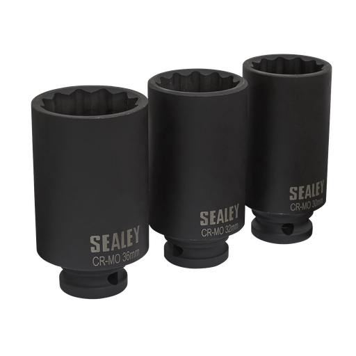 [SX051] Sealey Impact Hub Nut Socket Set 1/2"Sq Drive 12-Point 3pc