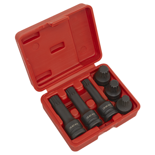 [SX052] Sealey Impact Spline Socket Bit Set 1/2"Sq Drive 6pc